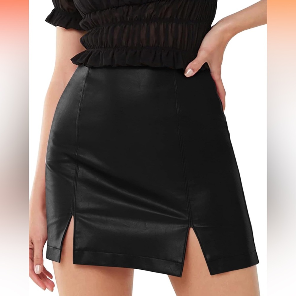 MANGOPOP Women's Basic High Waist Faux Leather Bodycon Mini Pencil Skirt